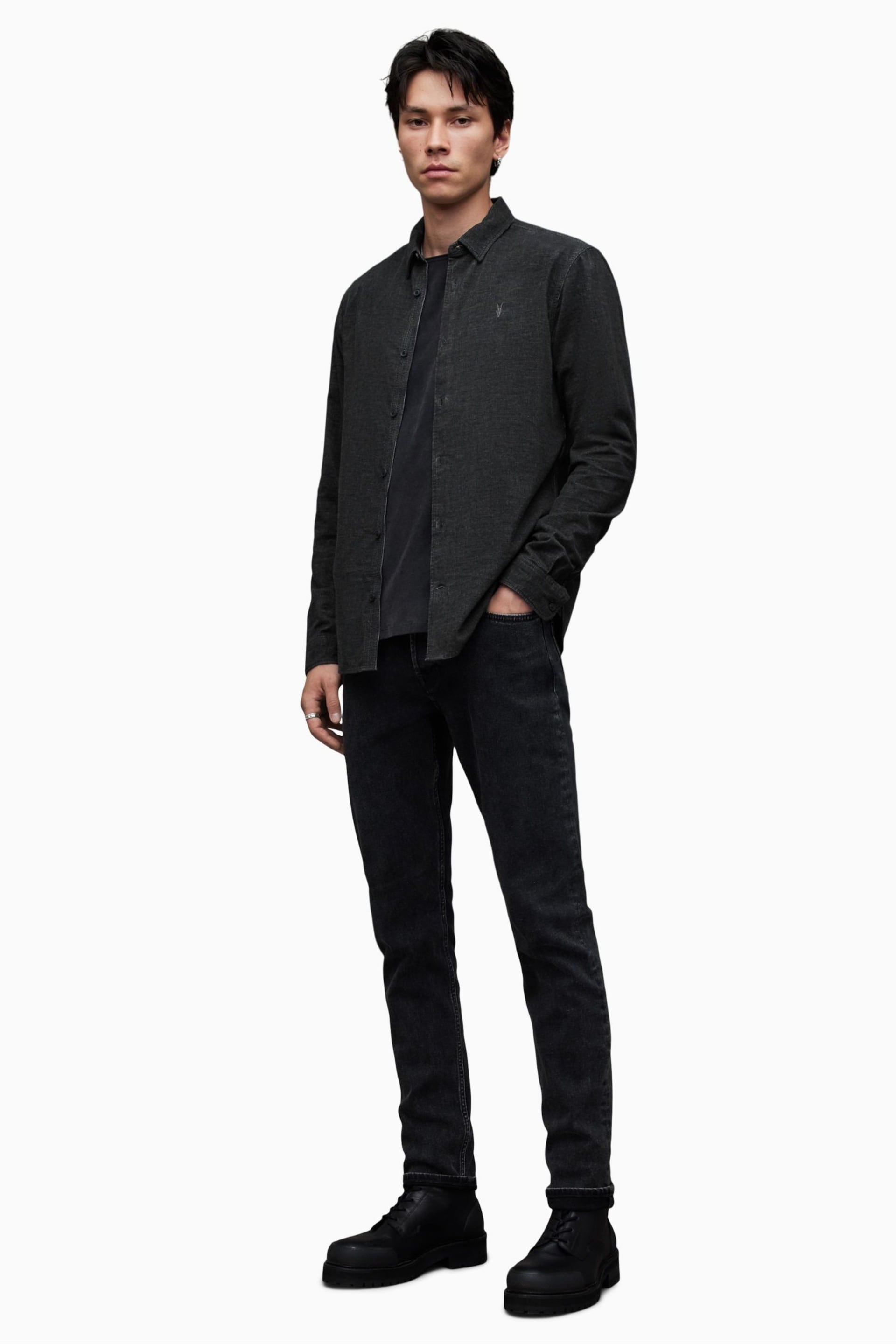 AllSaints Black Long Sleeve Lorella Shirt - Image 3 of 5