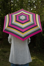 Totes Pink Eco Xtra Strong Mini Magenta Block Stripe Print Umbrella - Image 1 of 4