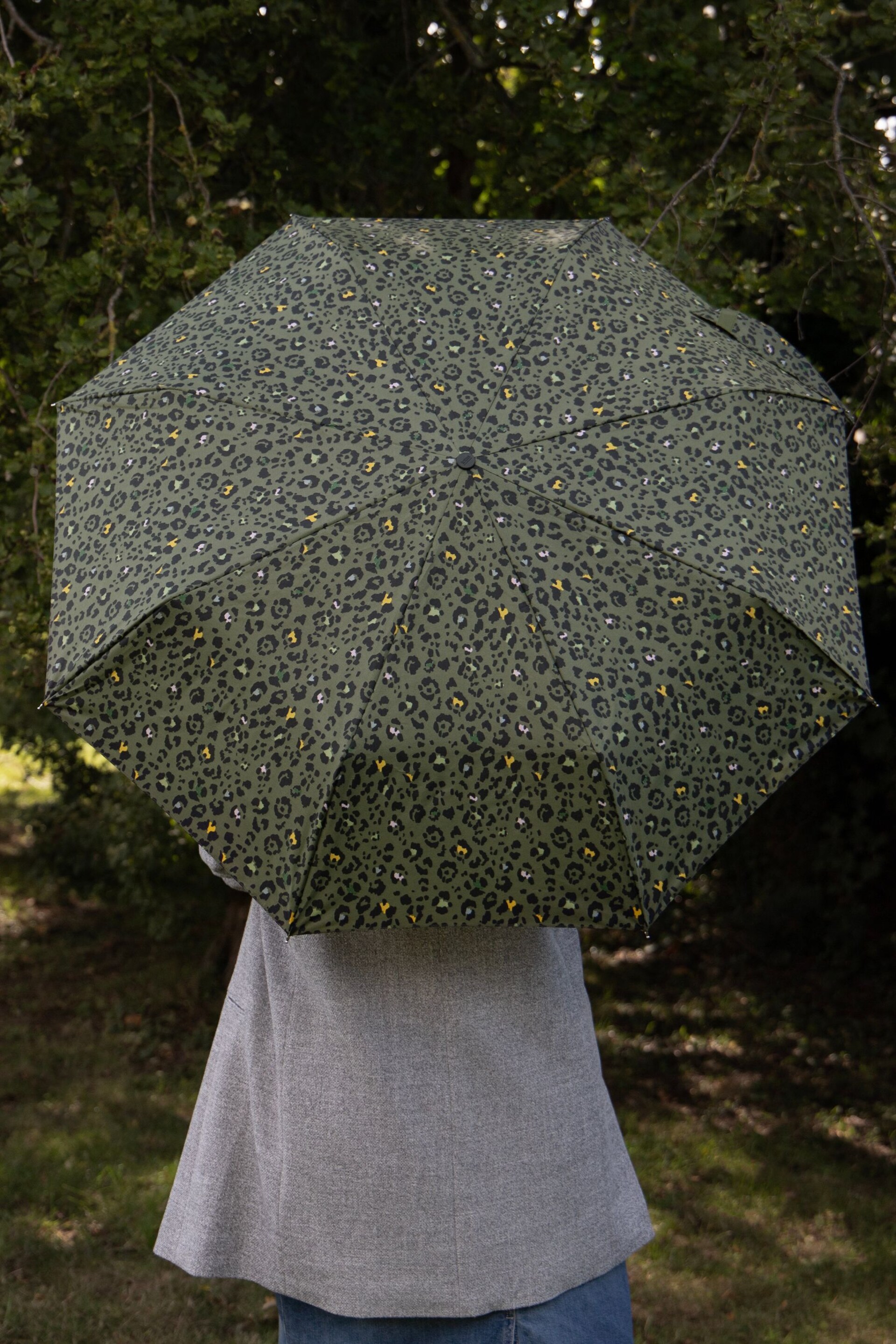 Totes Green Eco Xtra Strong Auto Open/Close Panther Print Umbrella - Image 1 of 4