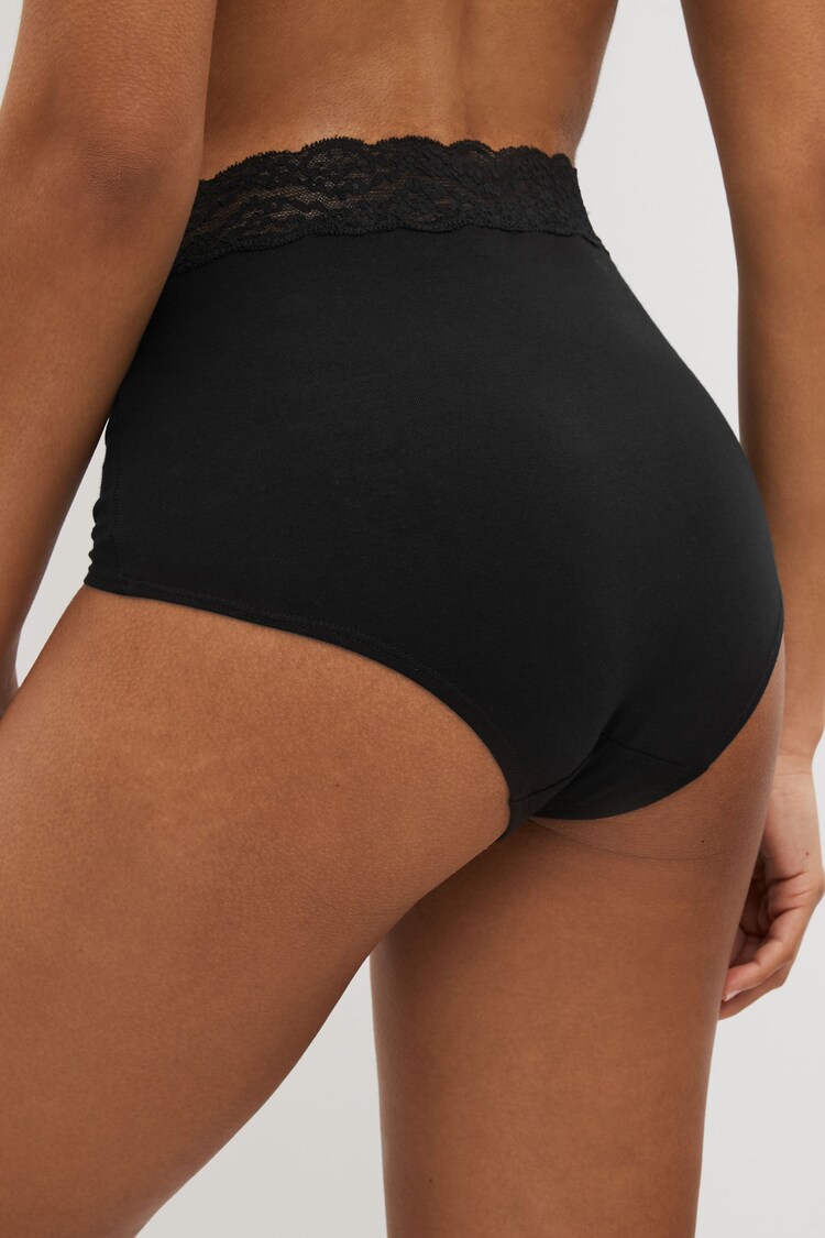 Black Full Brief Cotton and Lace Knickers 7 Pack - Image 2 of 5