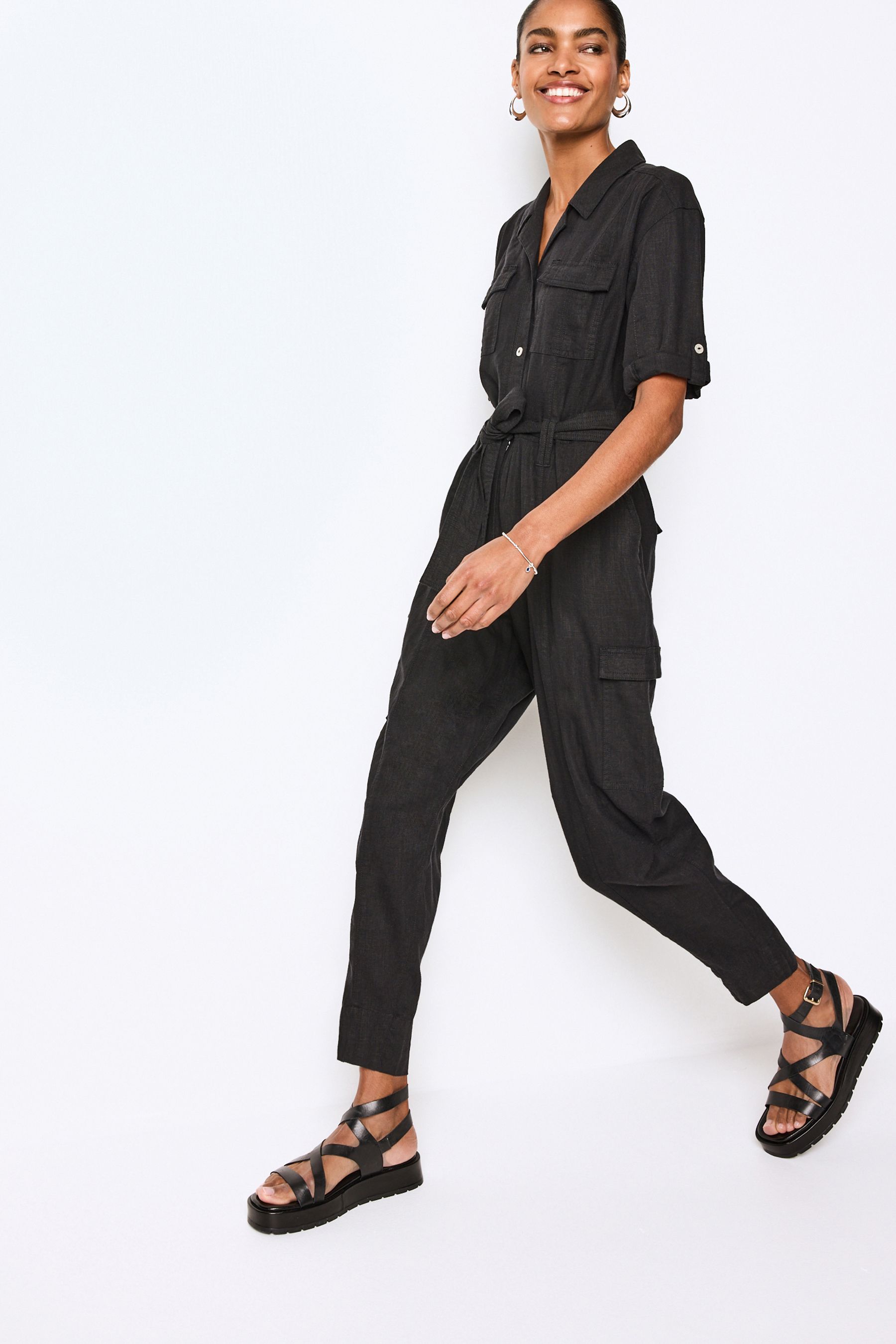 Next black linen jumpsuit cheap
