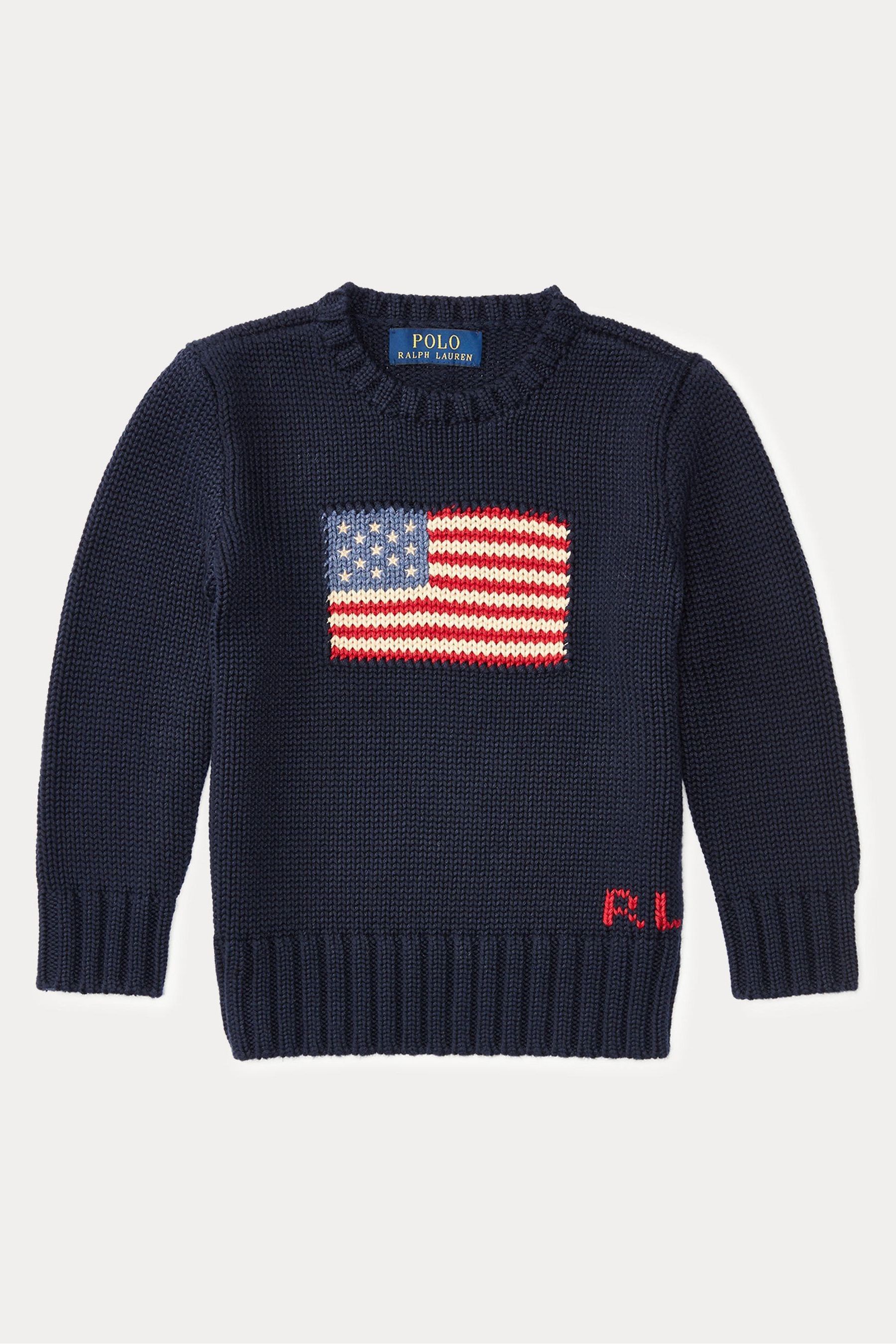Buy Polo Ralph Lauren Boy Navy 100 Cotton Flag Crewneck Sweater from the Next UK online shop
