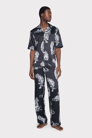 Chelsea Peers Black Satin Lotus Tiger Print Long Pyjama Set - Image 3 of 5