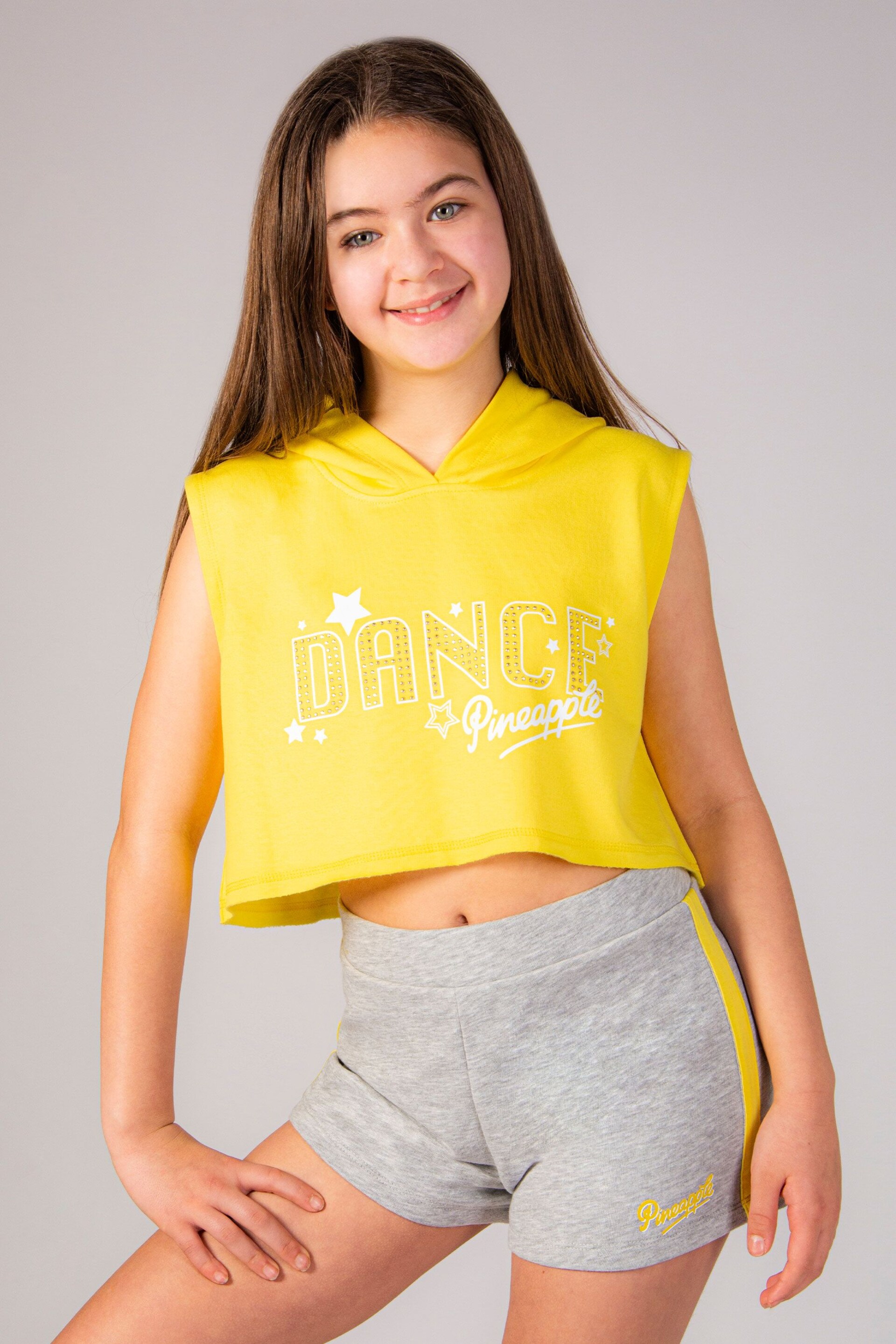 Pineapple Yellow Girls Sleeveless Dance Crop Hoodie - Image 1 of 6