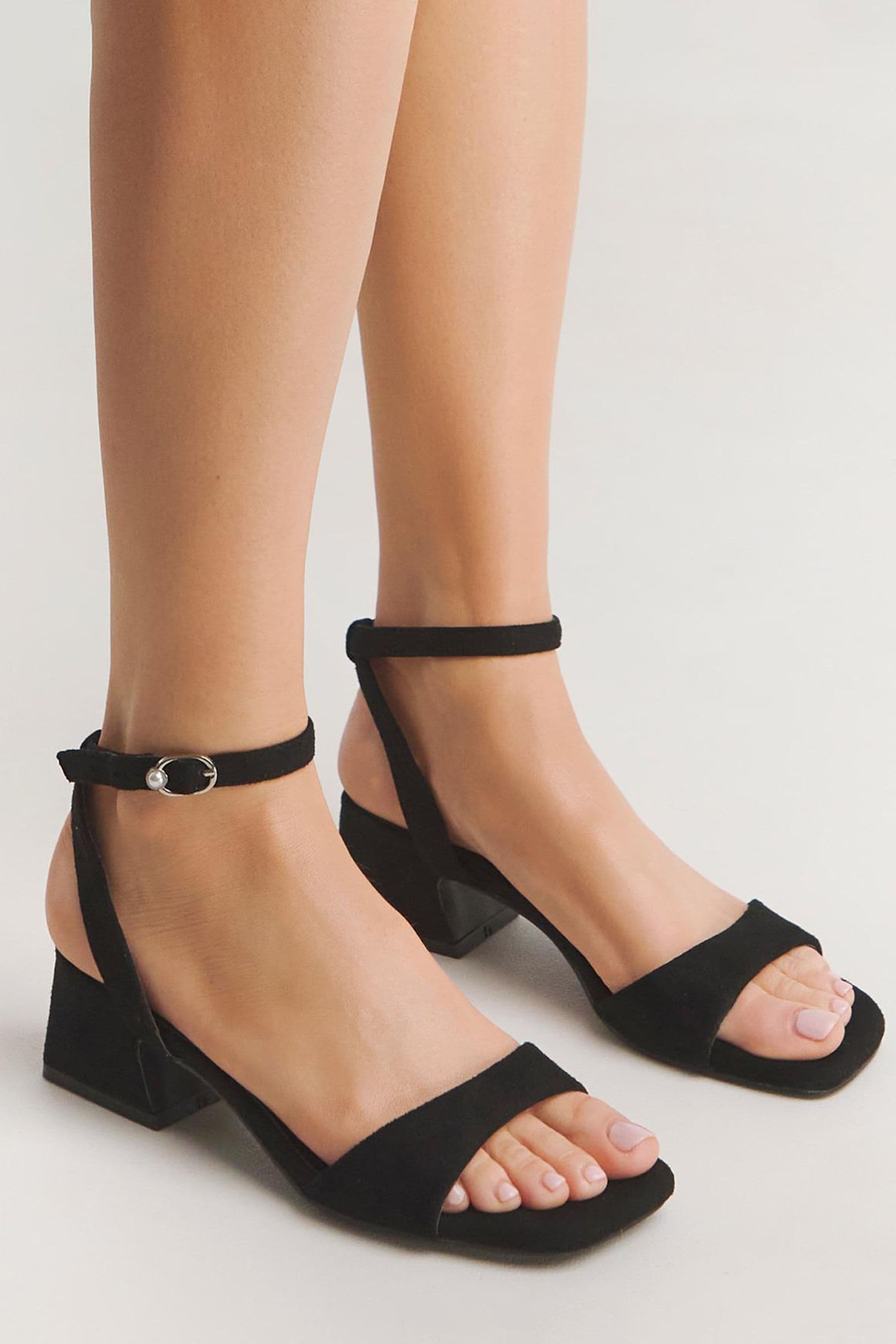 Buy Simply Be Black Extra Wide Fit Barely There on Low Block Heels from Next Luxembourg