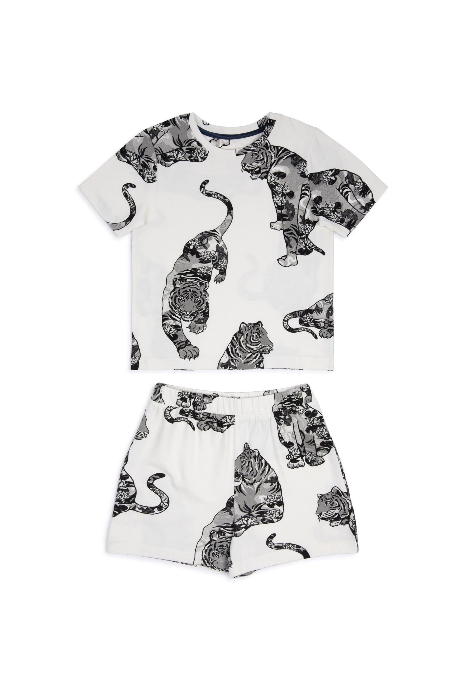 Chelsea Peers Cream Organic Cotton Lotus Tiger Print Short Pyjama Set - Image 1 of 2