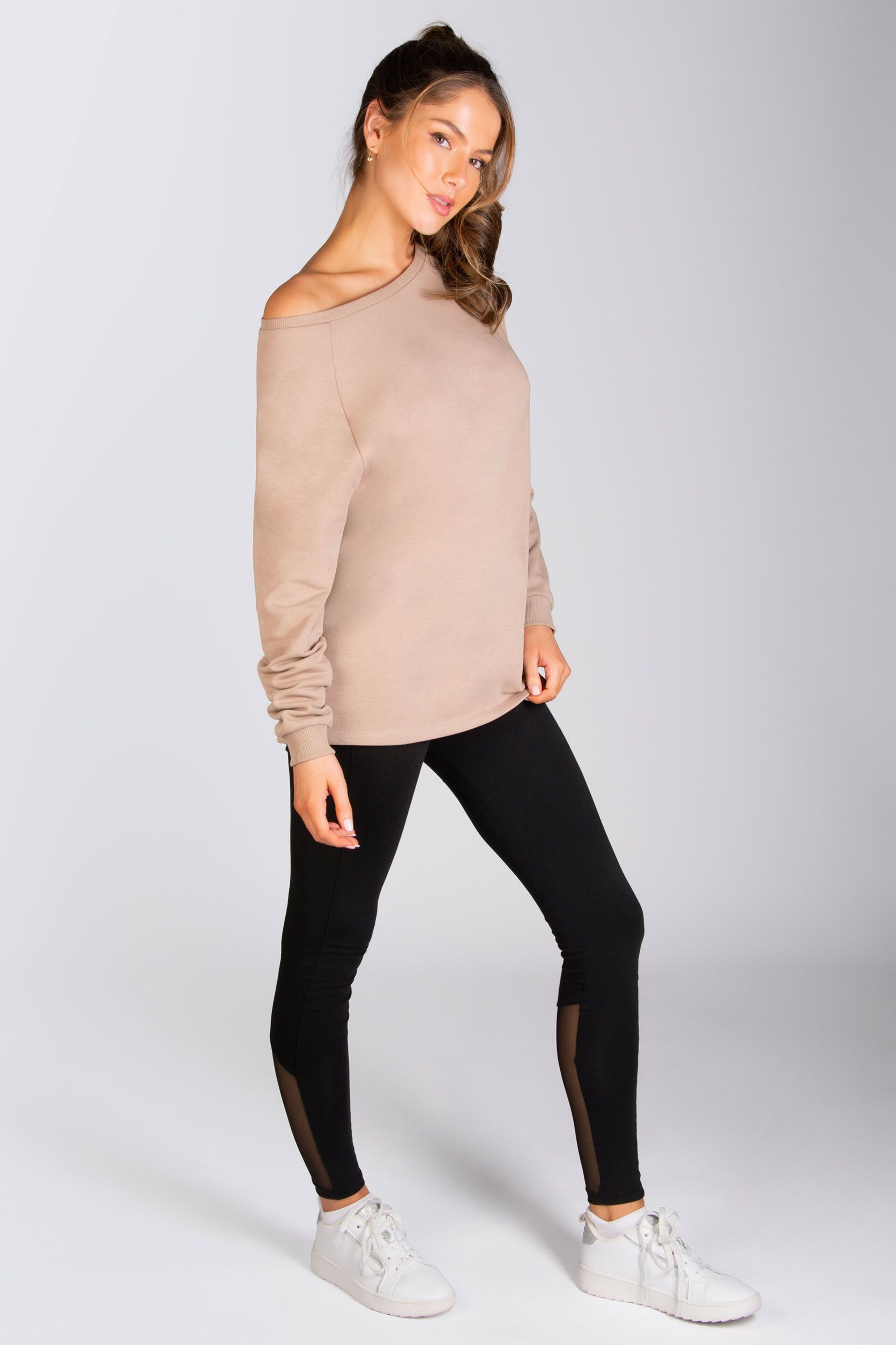 Pineapple Brown Off Shoulder Womens Longline Sweat Top - Image 3 of 6