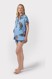 Chelsea Peers Blue Maternity Maternity Lotus Tiger Print Short Pyjama Set - Image 3 of 5