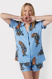 Chelsea Peers Blue Maternity Maternity Lotus Tiger Print Short Pyjama Set - Image 4 of 5