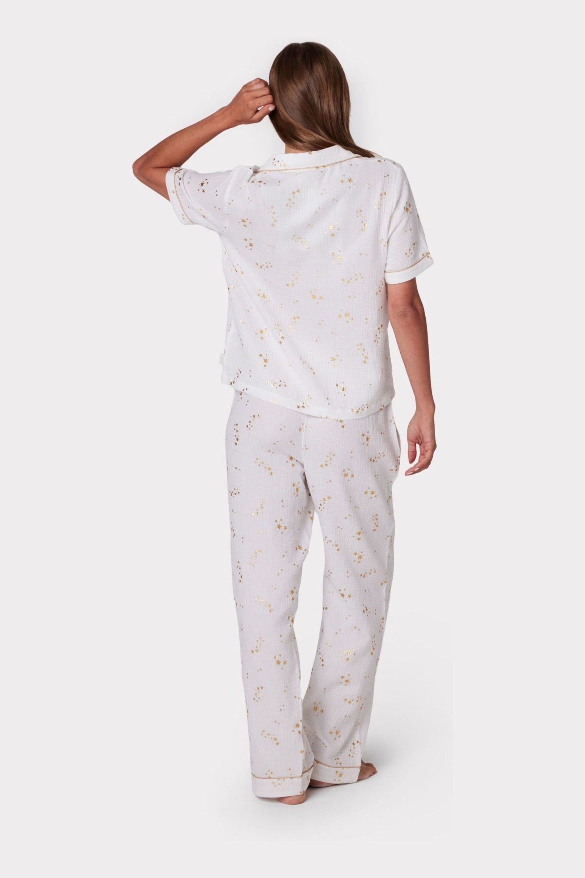 Chelsea Peers White Cotton Cheesecloth Foil Star Print Long Pyjama Set - Image 2 of 5