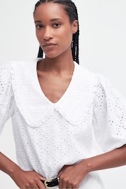 Barbour® White Oversize Kelley Broiderie Collar Puff Sleeve 100% Cotton Blouse - Image 4 of 7