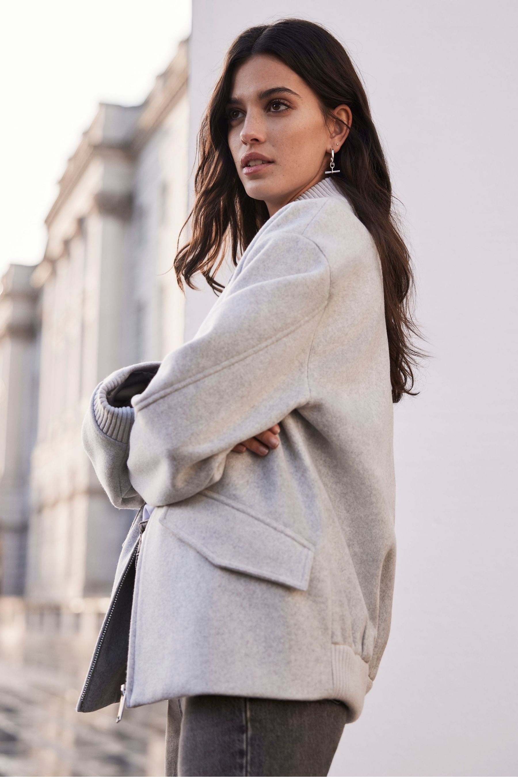 Buy Mint Velvet Pale Grey Bomber Jacket Featuring A Classic Bomber Ribbed Collar Flap Pockets Long Sleeves And Zip Fastening Through The Front from Next Luxembourg