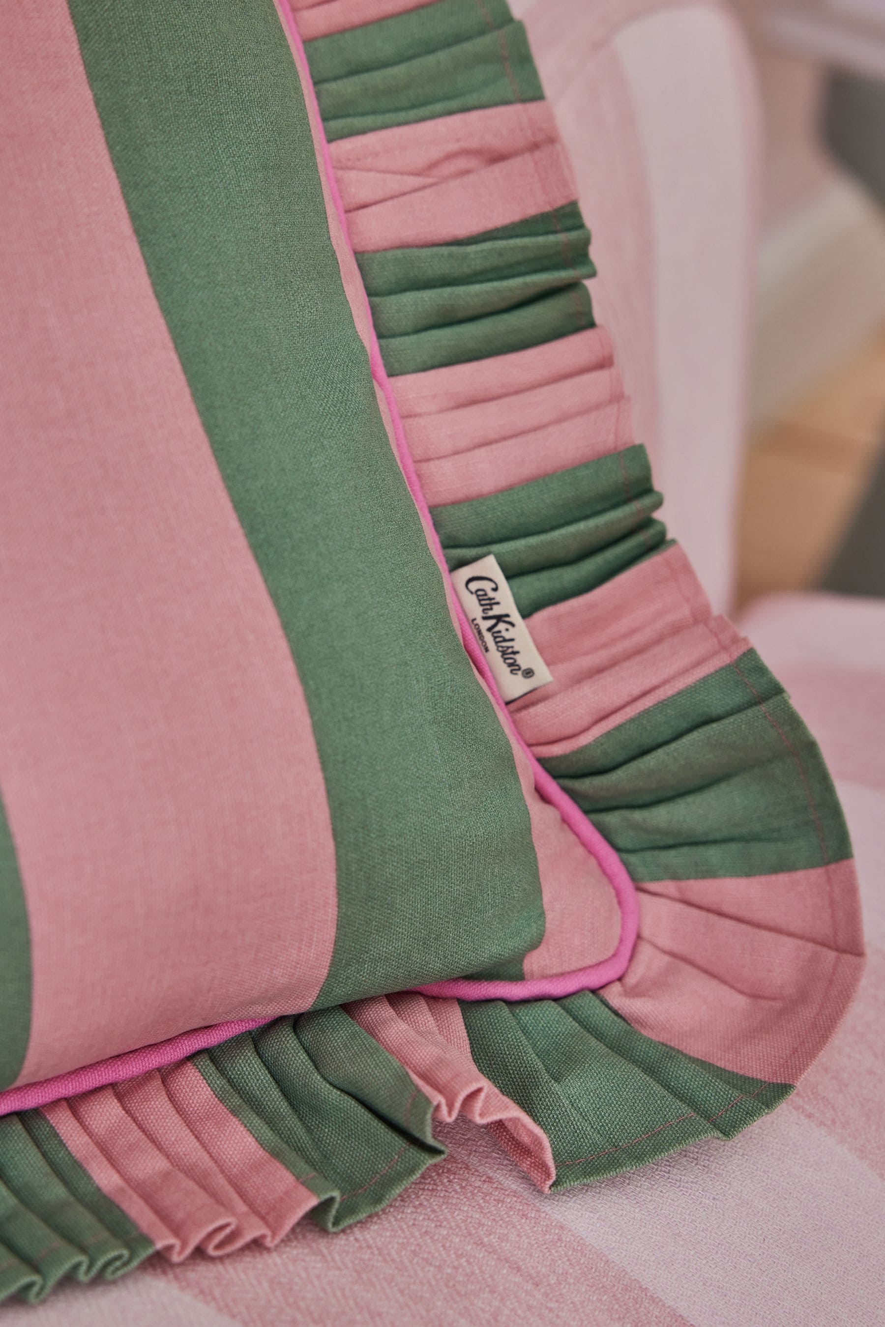 Buy Cath Kidston Soft Pink Ruffle Stripe 100 Cotton Cushion from the Next UK online shop