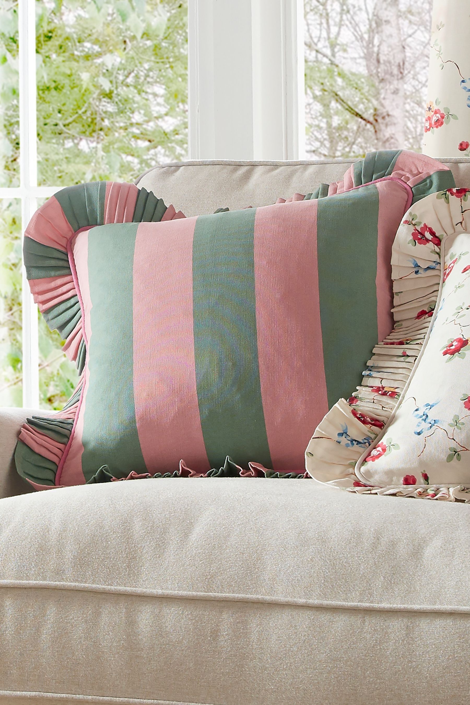 Buy Cath Kidston Soft Pink Ruffle Stripe 100 Cotton Cushion from the Next UK online shop