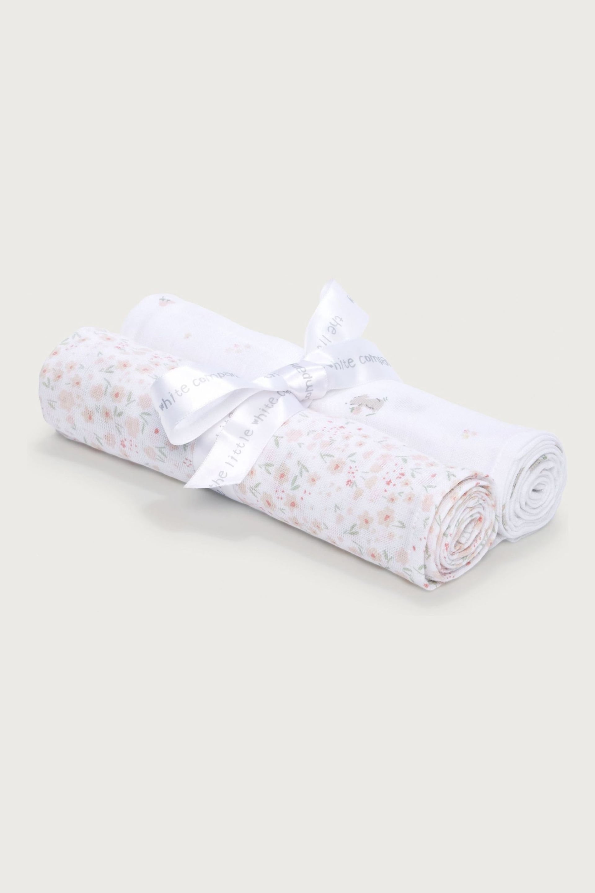 The White Company Cotton Hoppy Bunny And Floral White Muslins 2 Pack - Image 1 of 3