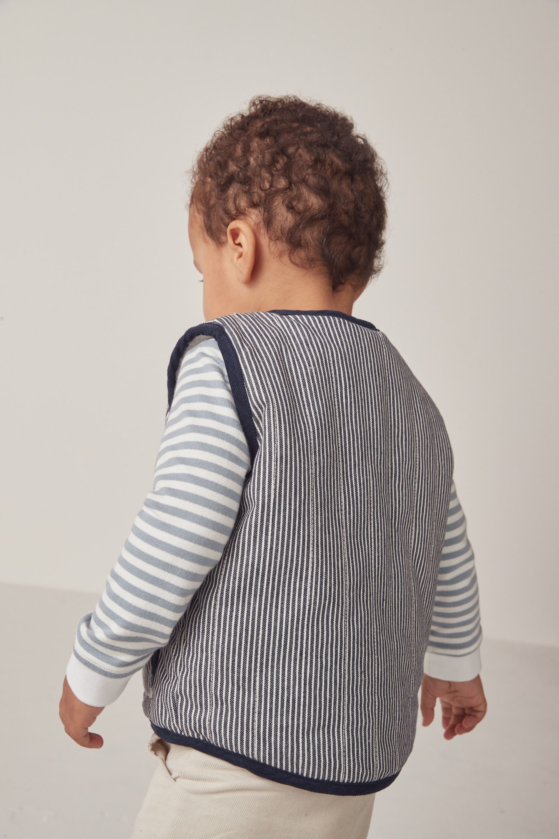 The White Company Blue Cotton Stripe Twill Gilet - Image 2 of 8