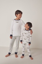 The White Company Cotton Crocodile And Stripe White Pyjamas 2 Set - Image 1 of 6