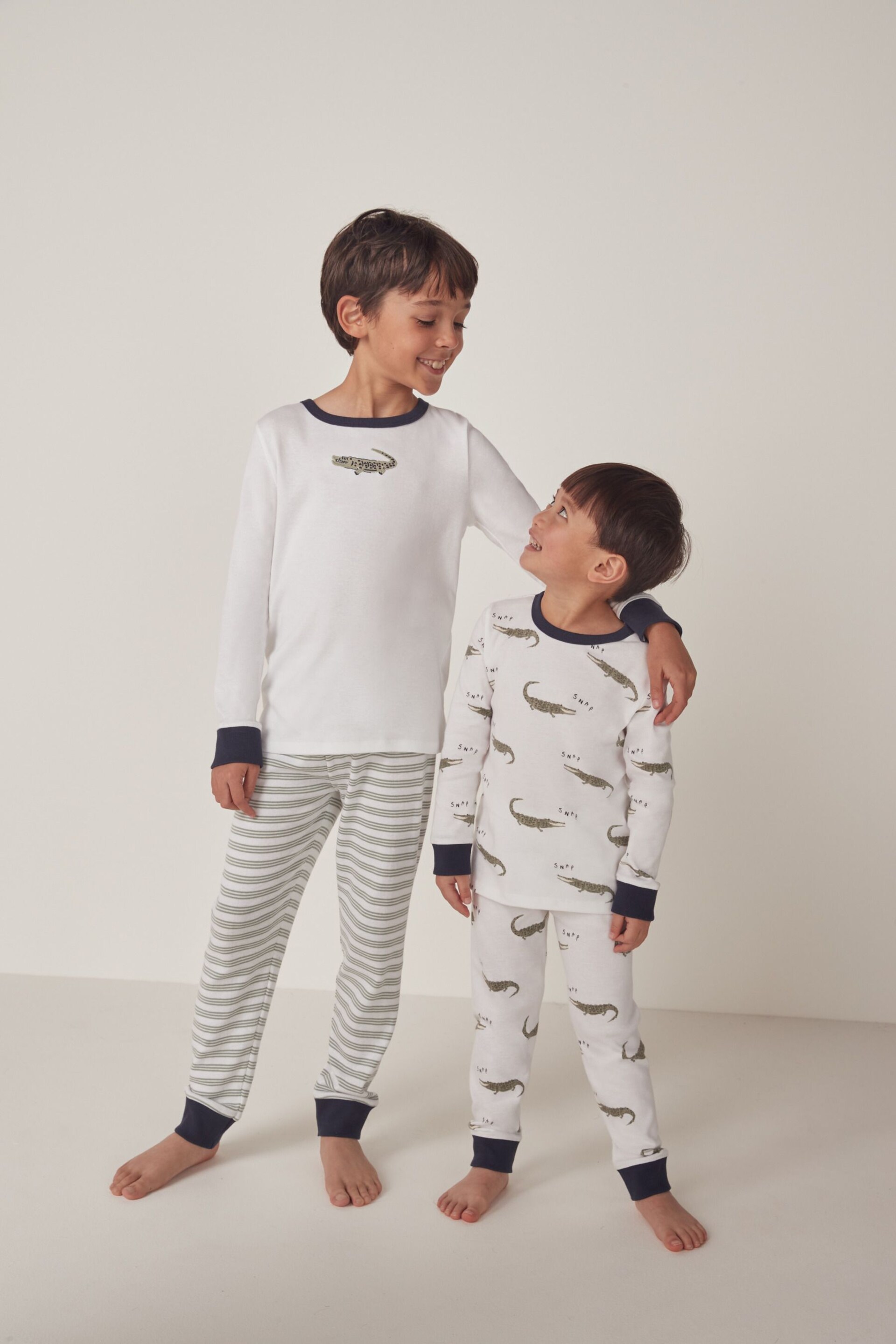 The White Company Cotton Crocodile And Stripe White Pyjamas 2 Set - Image 1 of 6