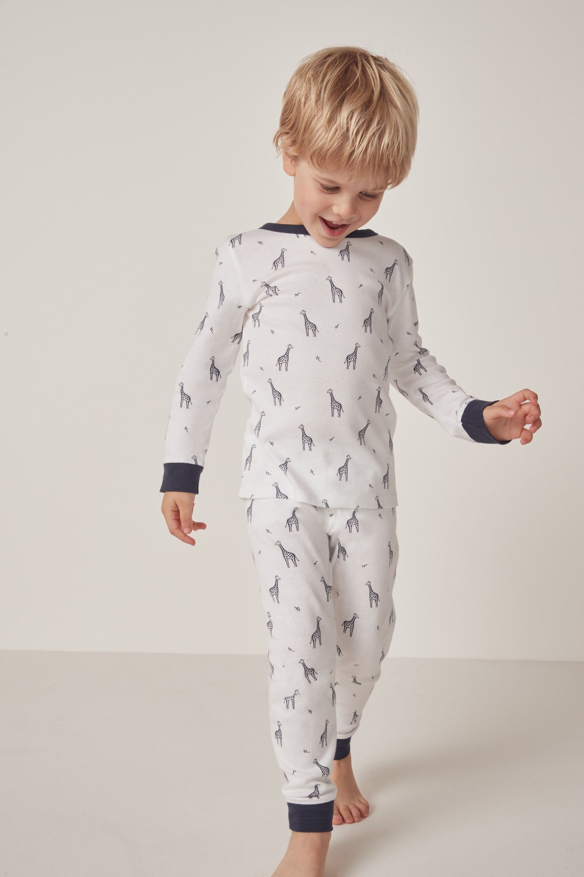 The White Company Organic Cotton Giraffe Print White Pyjamas - Image 1 of 6