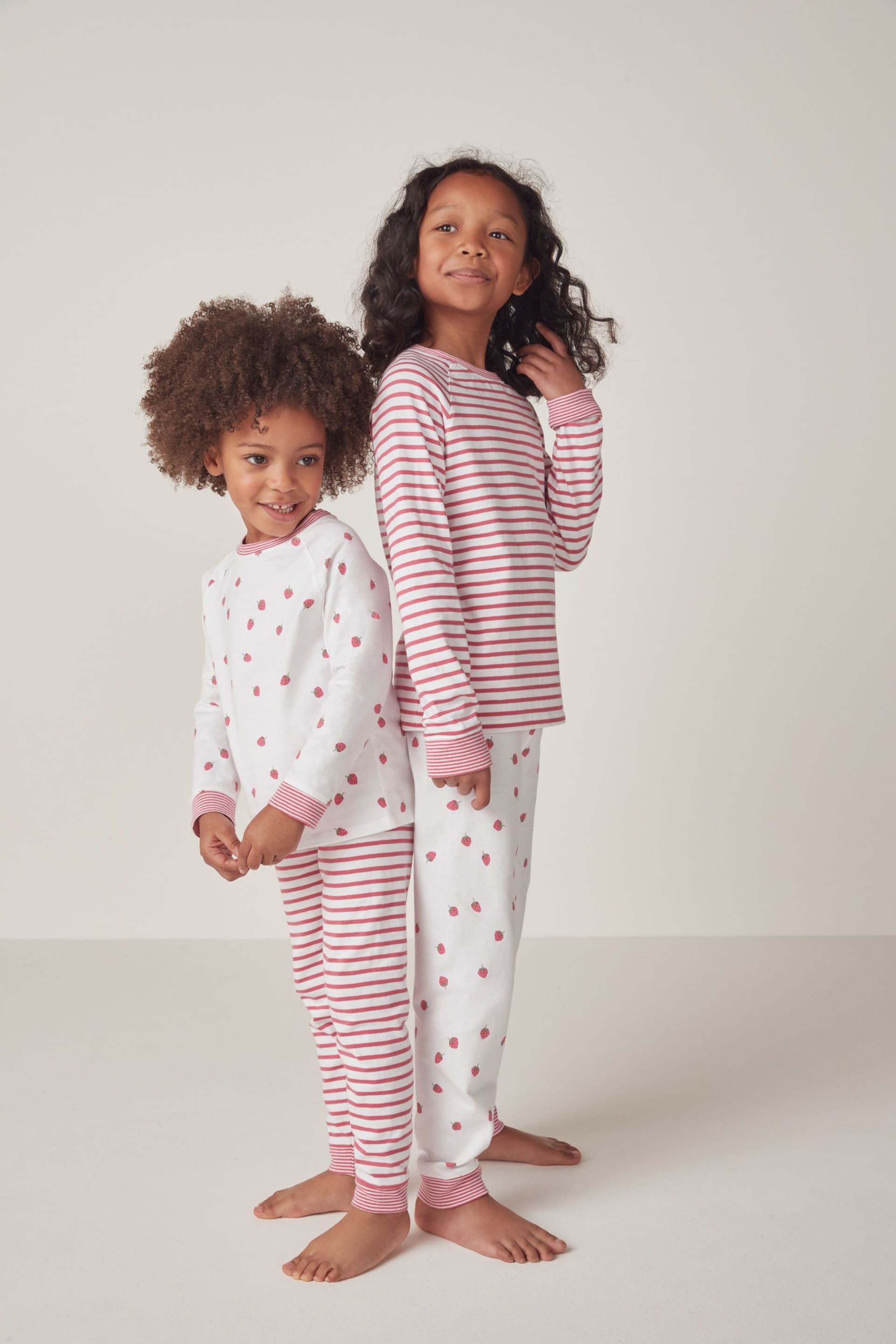 The White Company Cotton Strawberry And Stripe White Pyjamas 2 Pack - Image 1 of 6