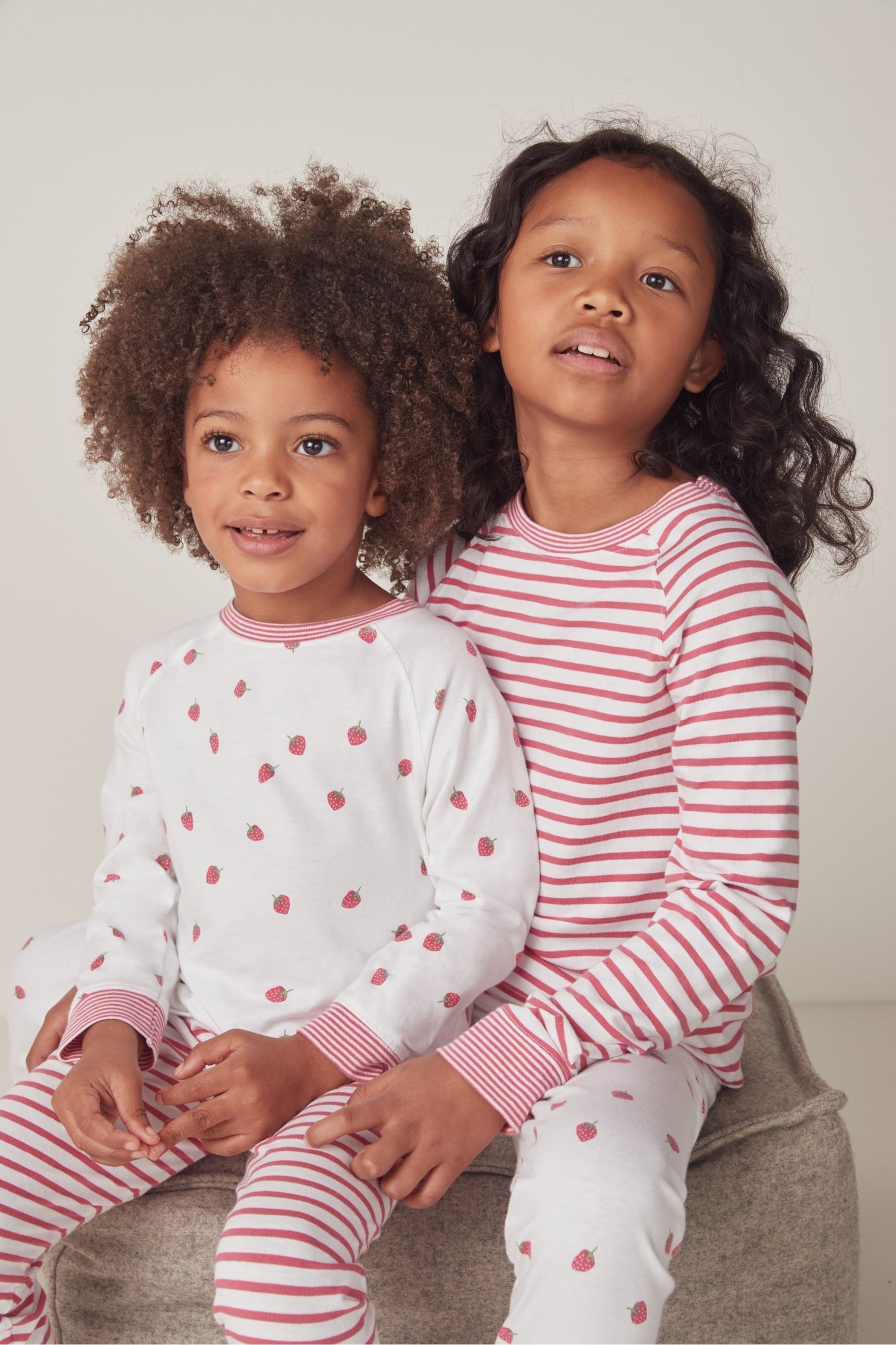The White Company Cotton Strawberry And Stripe White Pyjamas 2 Pack - Image 3 of 6