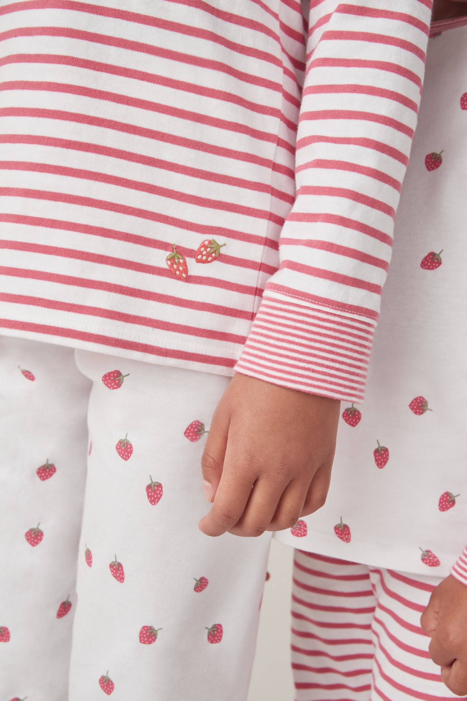 The White Company Cotton Strawberry And Stripe White Pyjamas 2 Pack - Image 4 of 6
