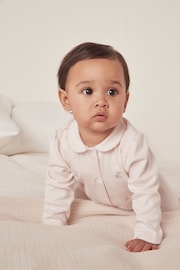 The White Company Pink Organic Cotton Hoppy Bunny Embroidered Collared Sleepsuit - Image 2 of 4