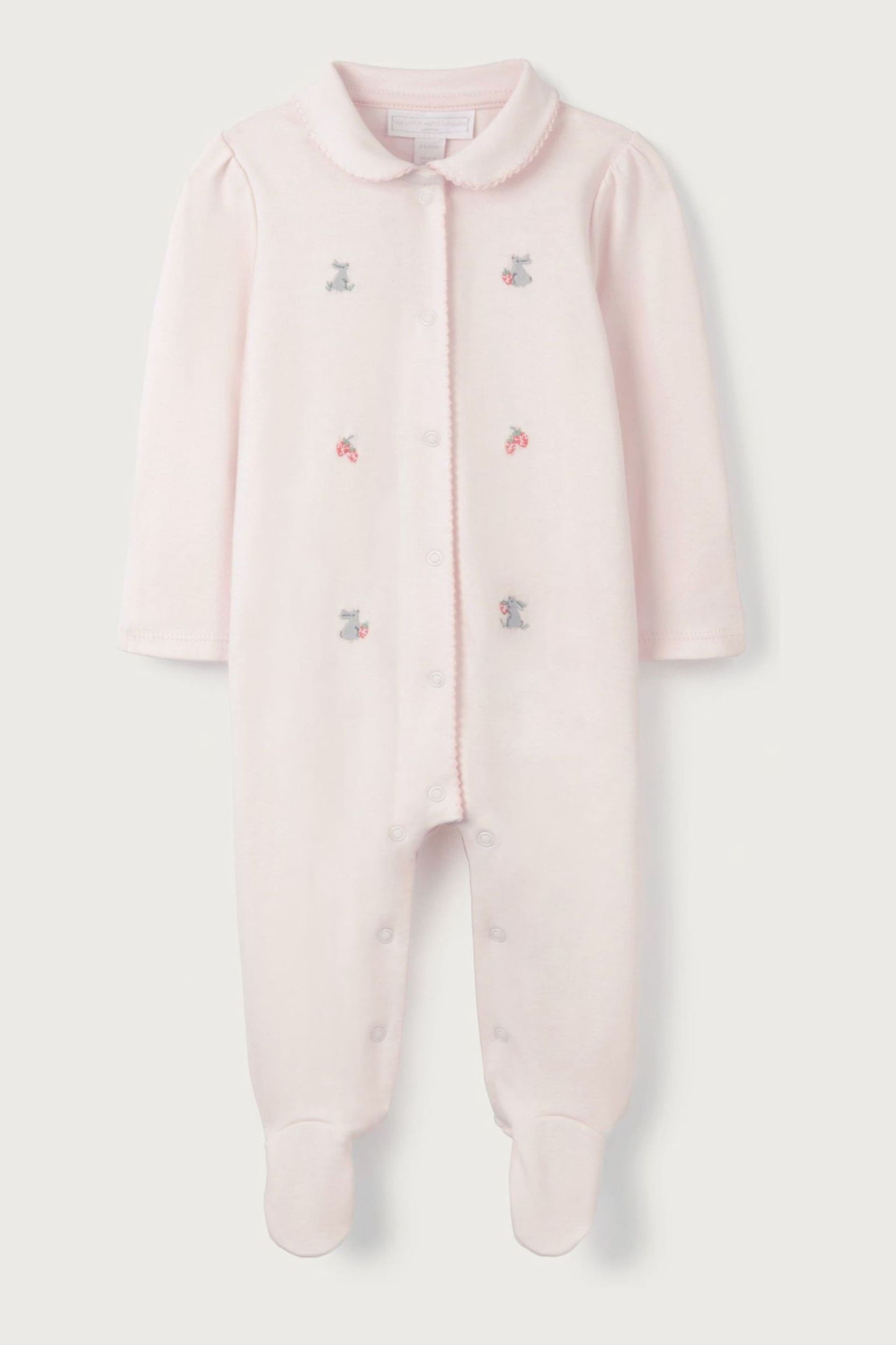 The White Company Pink Organic Cotton Hoppy Bunny Embroidered Collared Sleepsuit - Image 3 of 4