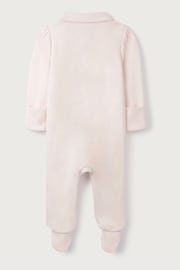 The White Company Pink Organic Cotton Hoppy Bunny Embroidered Collared Sleepsuit - Image 4 of 4