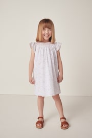 The White Company Celine Cotton Hand Smocked Frill Sleeve White Dress - Image 1 of 12