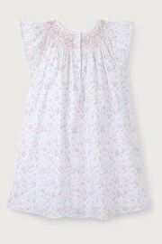 The White Company Celine Organic Cotton Hand Smocked Frill Sleeve White Dress - Image 11 of 12