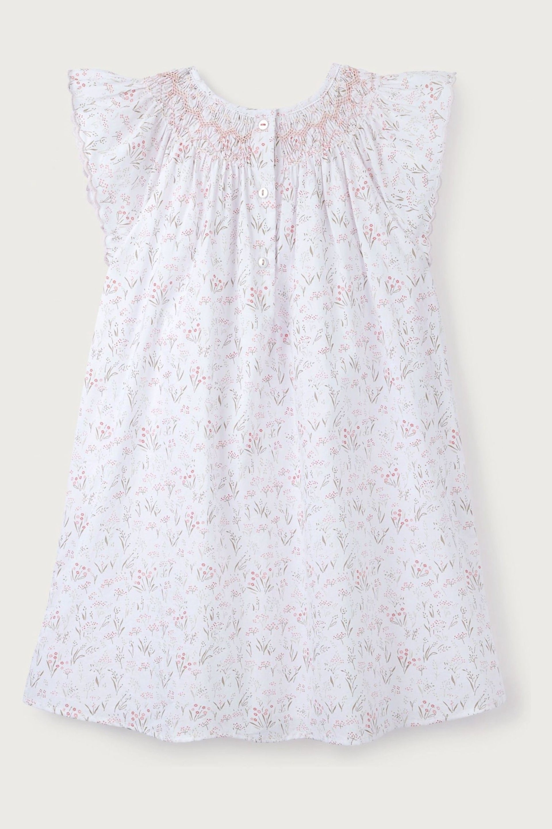 The White Company Celine Cotton Hand Smocked Frill Sleeve White Dress - Image 11 of 12