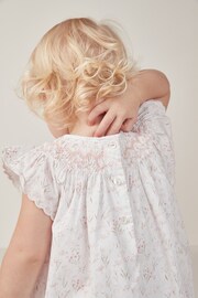 The White Company Celine Organic Cotton Hand Smocked Frill Sleeve White Dress - Image 6 of 12