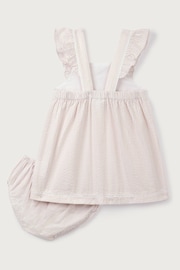 The White Company Pink Cotton Seersucker Stripe Ruffle Pinafore Dress - Image 3 of 4