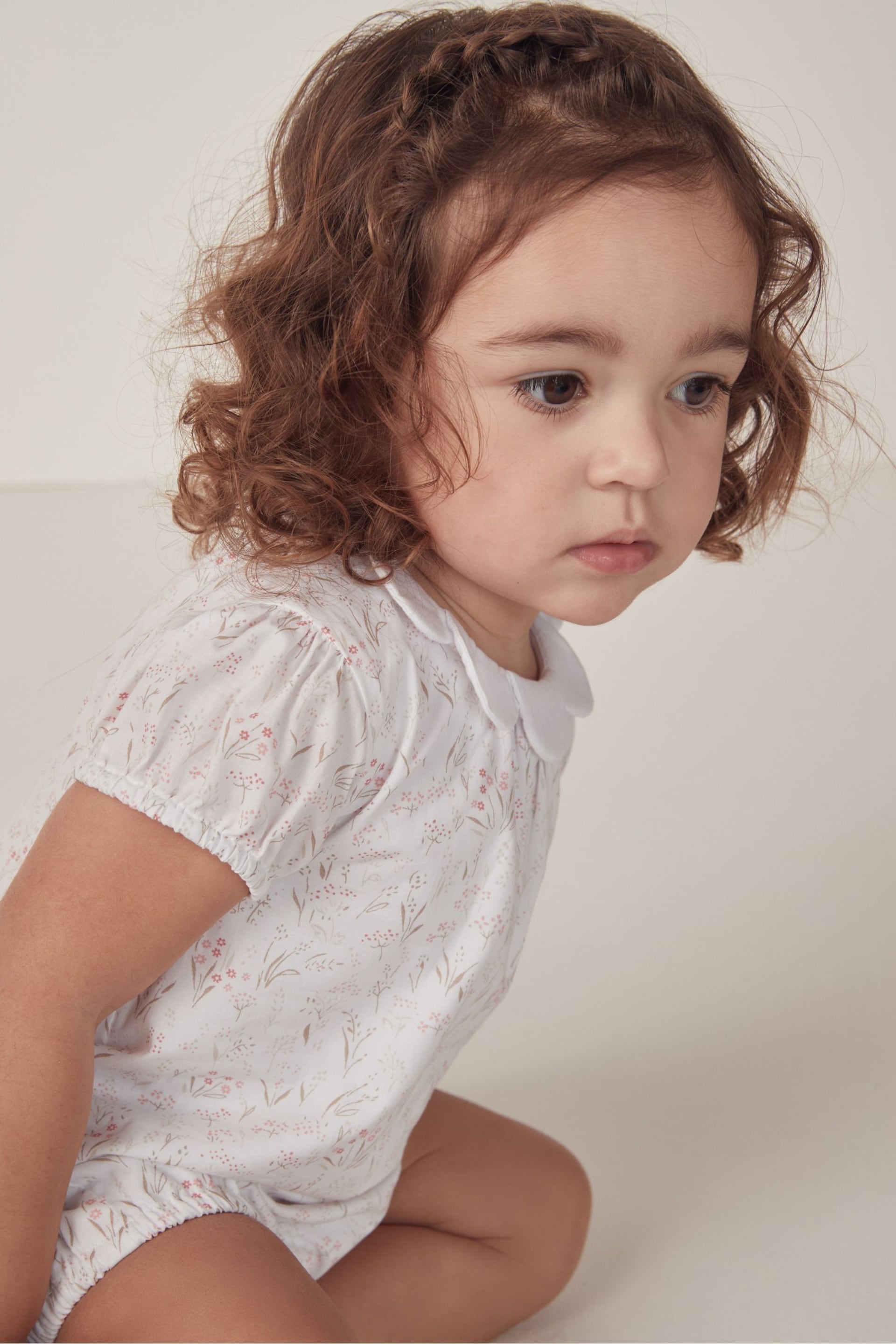 The White Company Celine Floral Cotton Petal Collar White Sleepsuit - Image 1 of 6