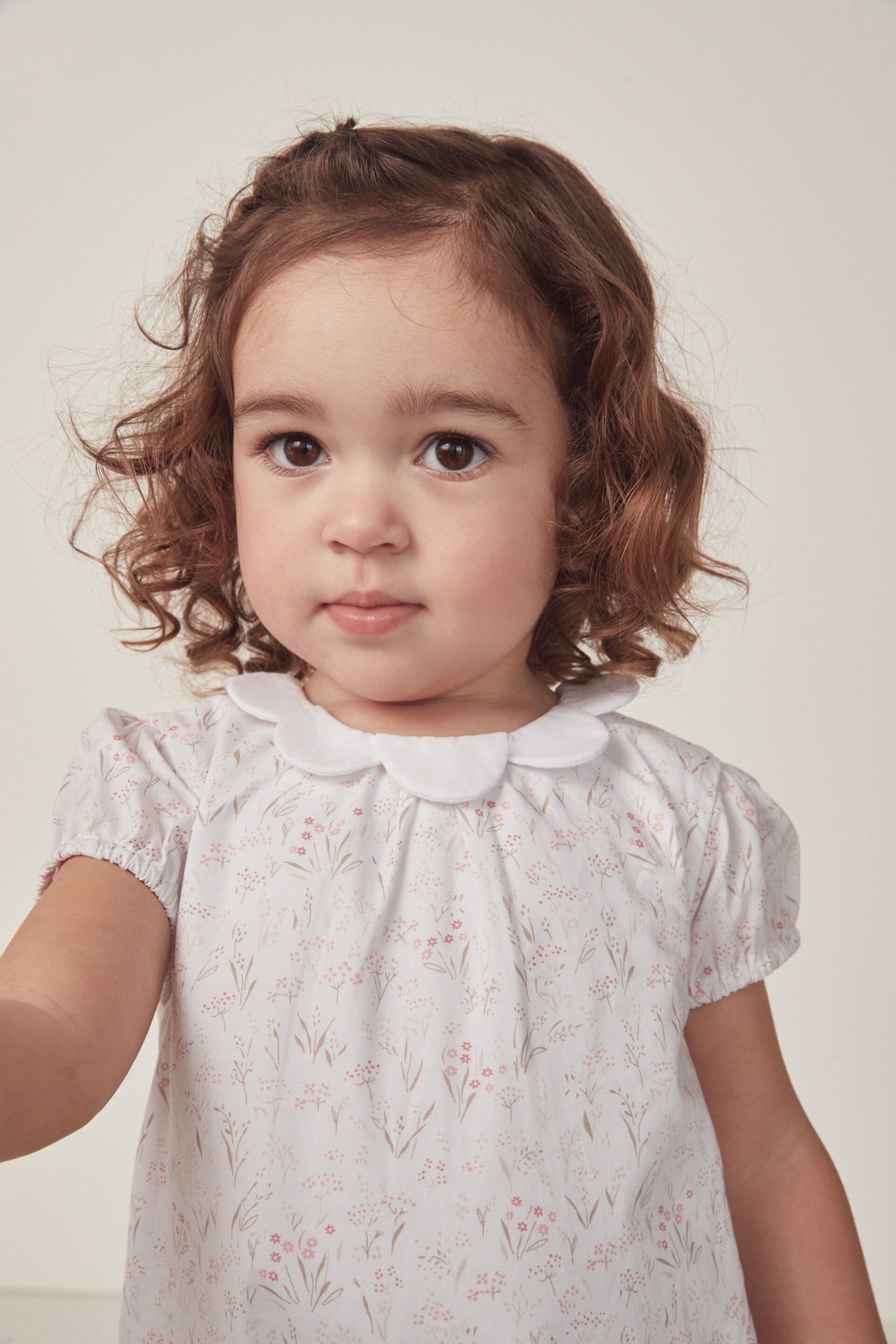 The White Company Celine Floral Cotton Petal Collar White Sleepsuit - Image 2 of 6