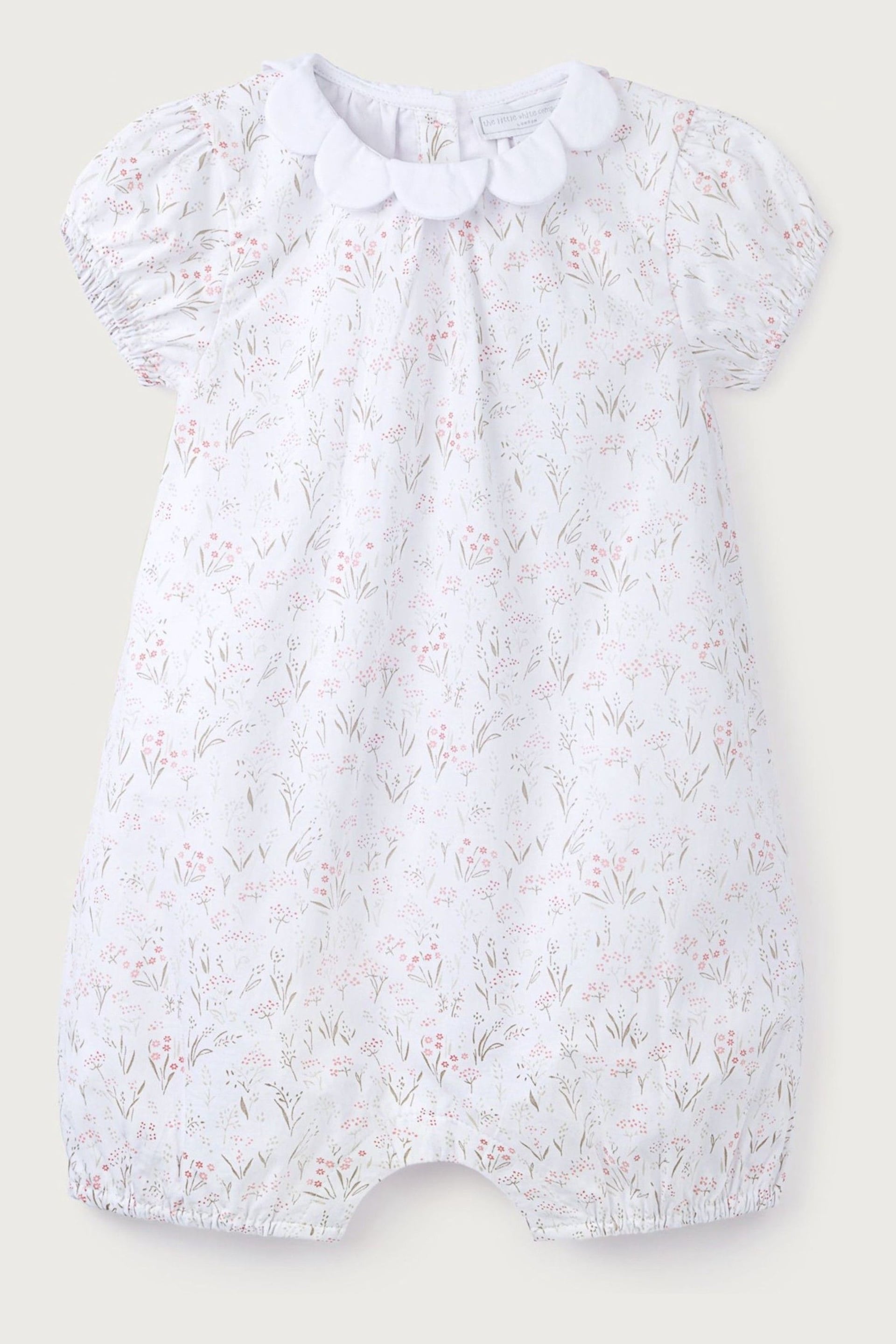 The White Company Celine Floral Cotton Petal Collar White Sleepsuit - Image 4 of 6