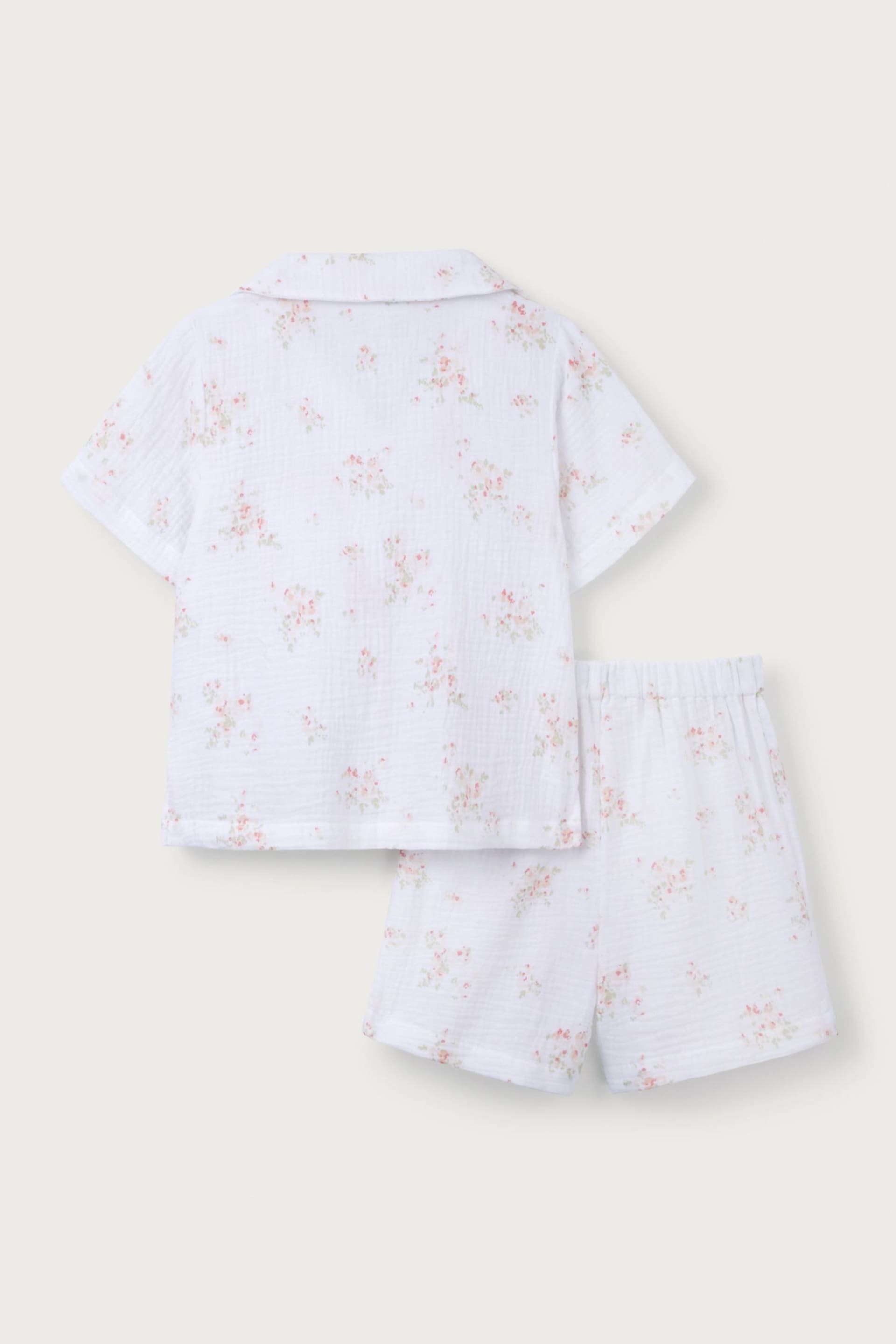 The White Company Organic Cotton Vintage Floral Classic Shortie White Pyjamas - Image 5 of 6