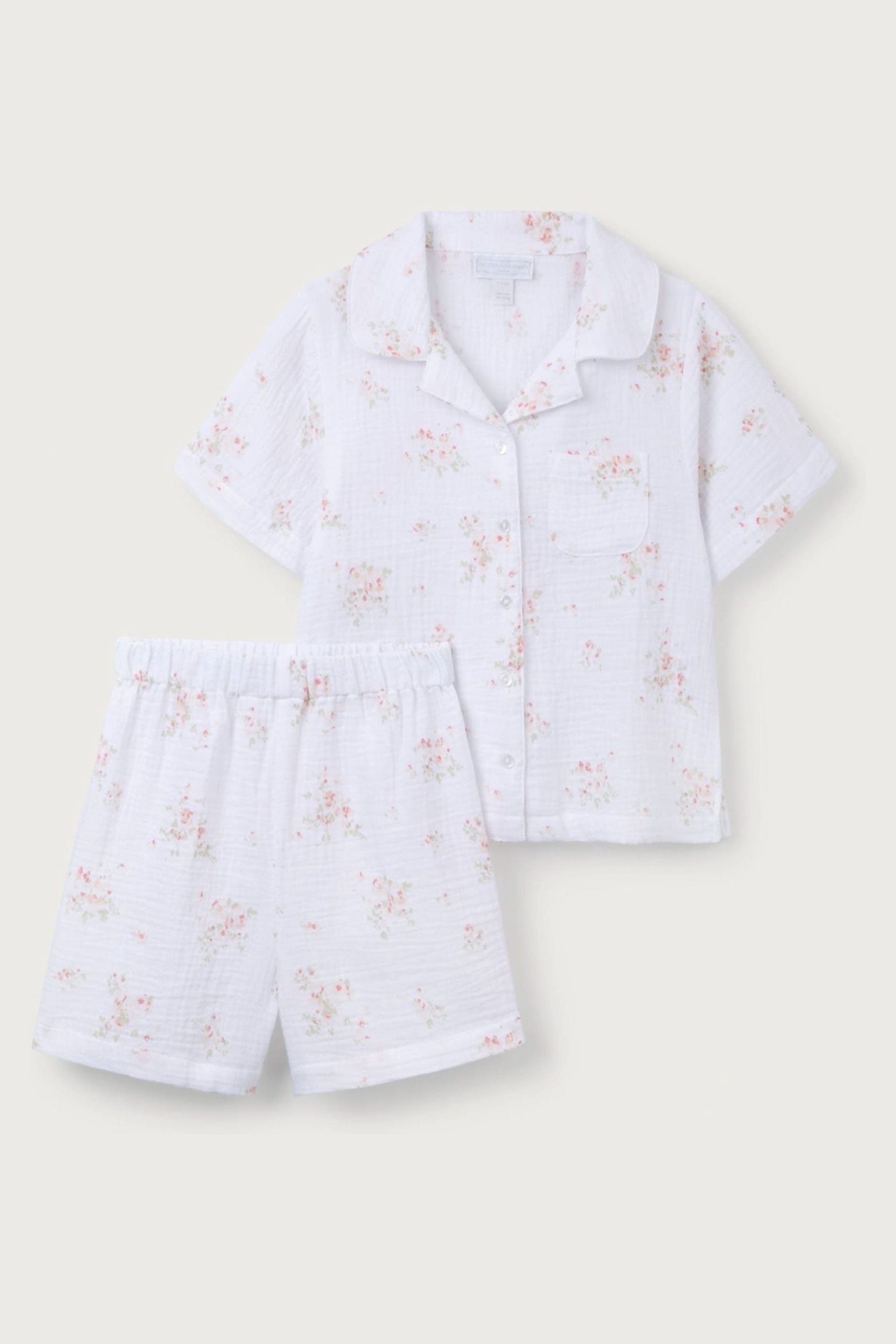 The White Company Organic Cotton Vintage Floral Classic Shortie White Pyjamas - Image 6 of 6