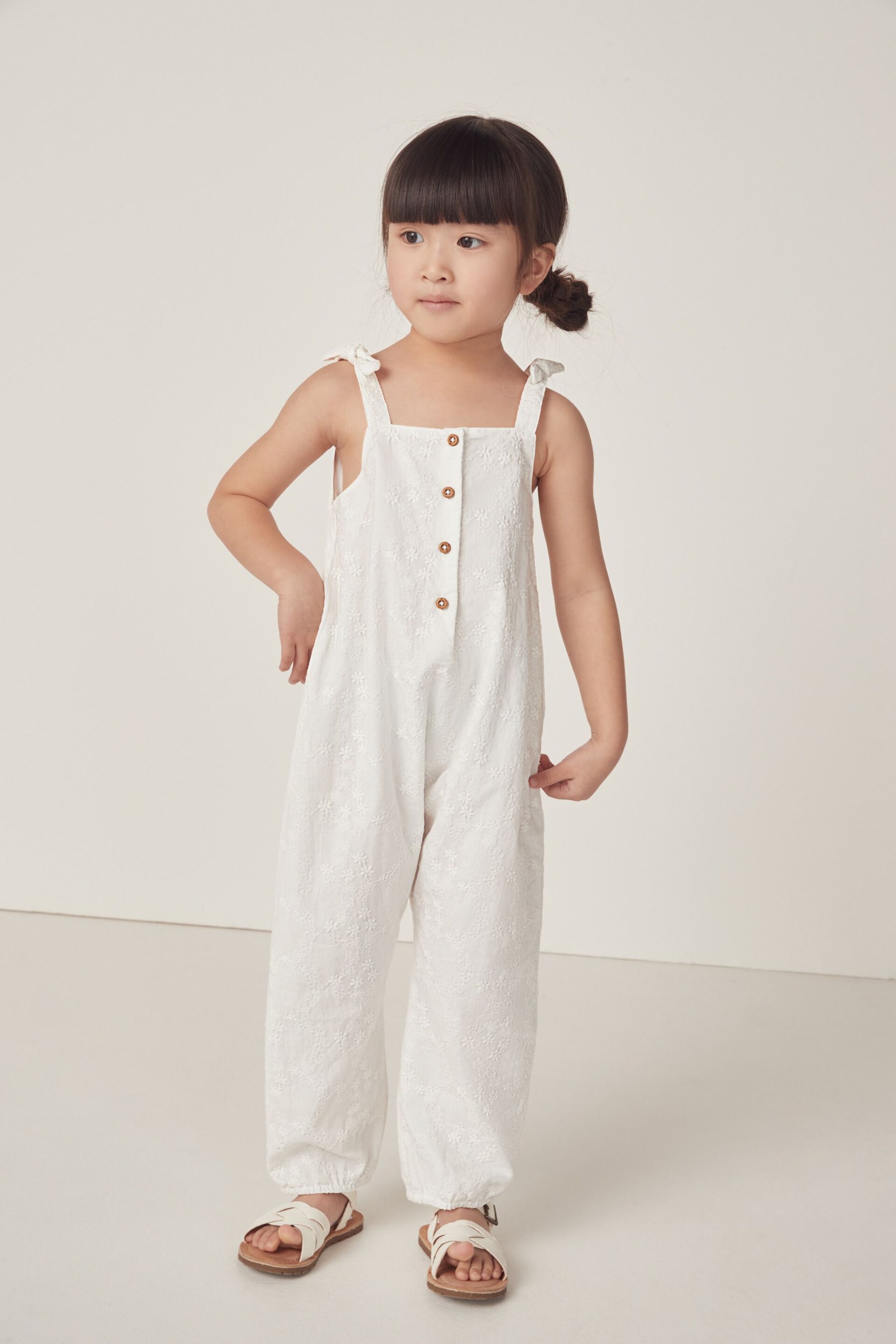 The White Company Cotton Broderie Tie Shoulder White Romper - Image 1 of 6