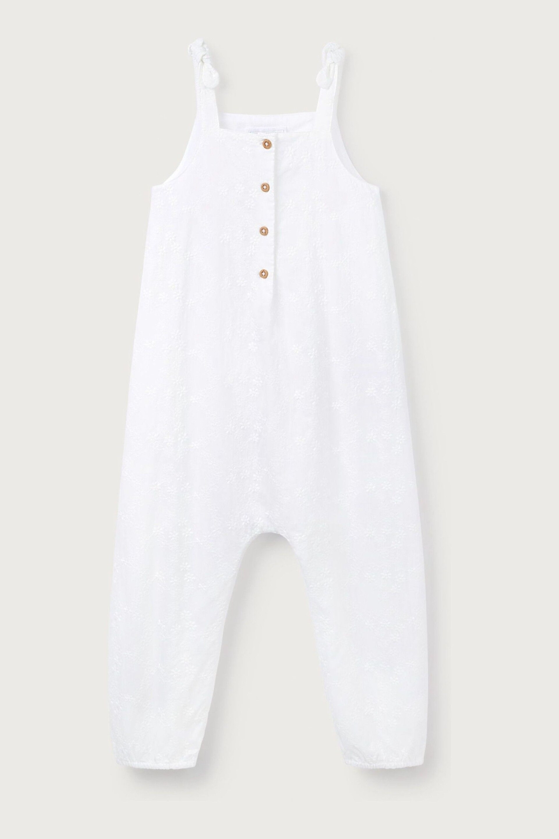 The White Company Cotton Broderie Tie Shoulder White Romper - Image 6 of 6