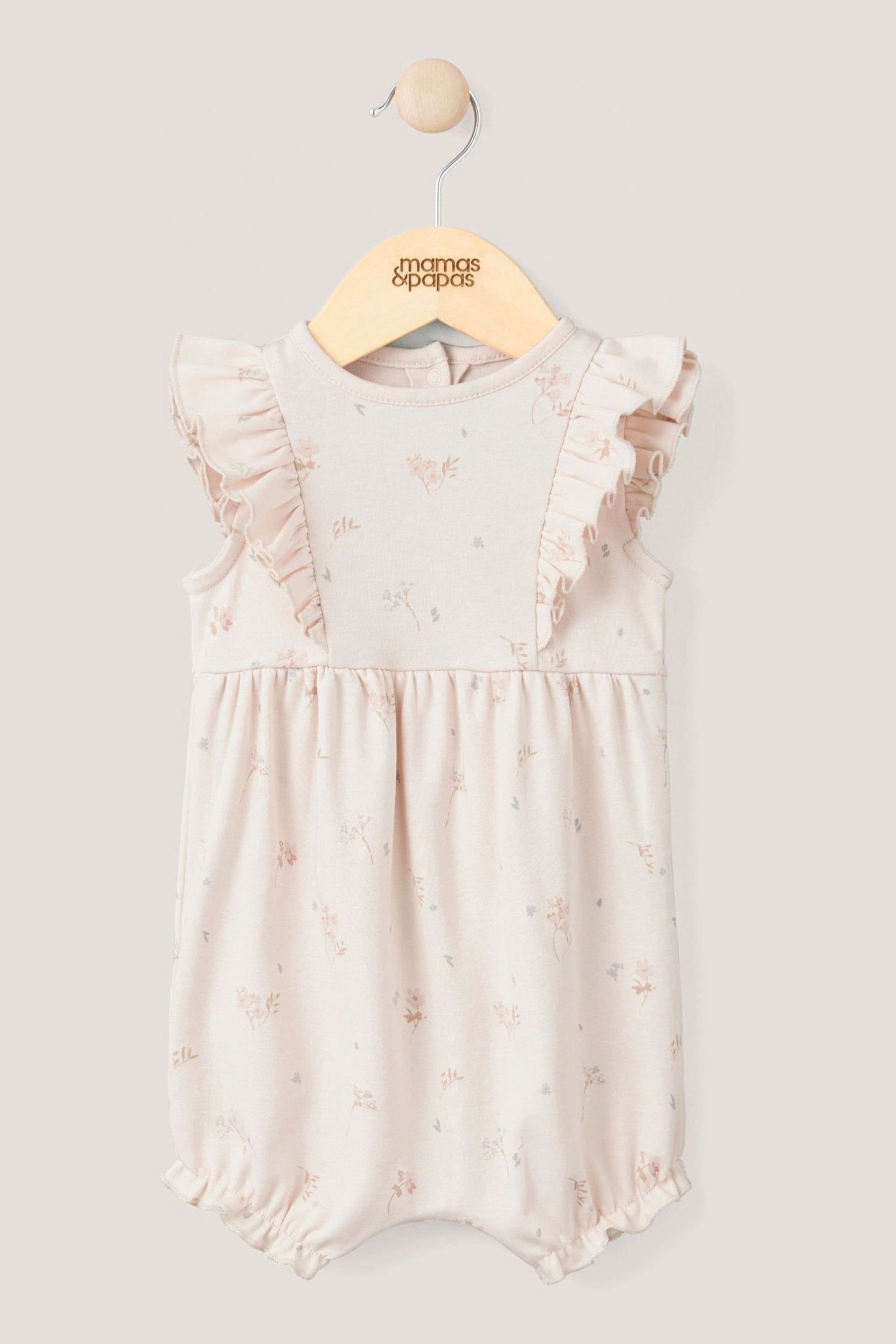 Mamas & Papas Pink Floral Frill Jersey Shortie Romper - Image 1 of 3