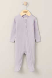 Mamas & Papas Purple Organic Rib Heather Zip Sleepsuit - Image 1 of 4