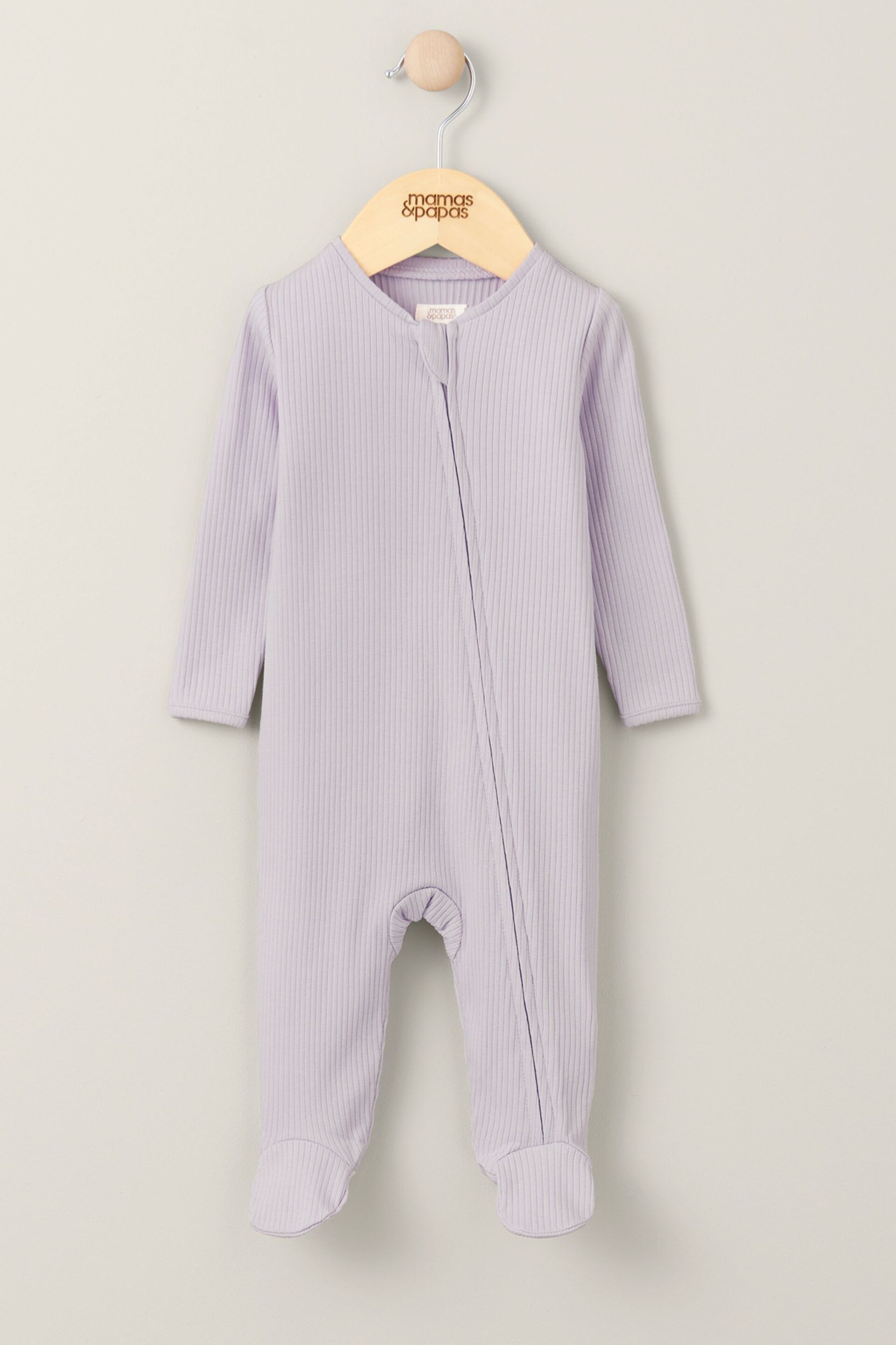 Mamas & Papas Purple Organic Rib Heather Zip Sleepsuit - Image 1 of 4