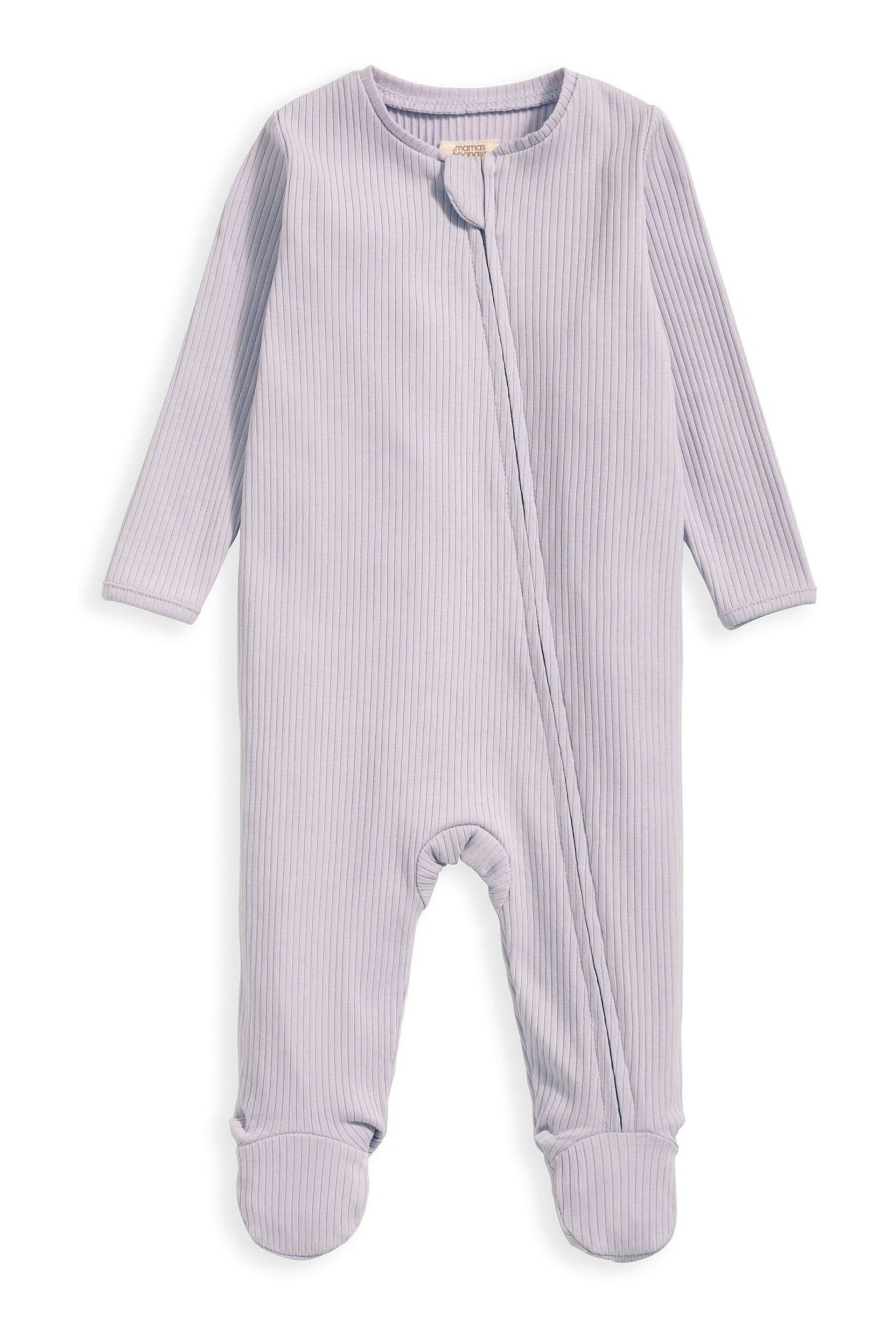 Mamas & Papas Purple Organic Rib Heather Zip Sleepsuit - Image 3 of 4