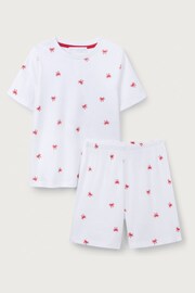 The White Company White Cotton Slim Fit Crab Print Shortie Pyjamas - Image 2 of 4