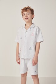 The White Company White Cotton Classic Sailboat Embroidered Shortie Pyjamas - Image 1 of 6
