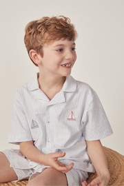 The White Company White Organic Cotton Classic Sailboat Embroidered Shortie Pyjama - Image 6 of 6
