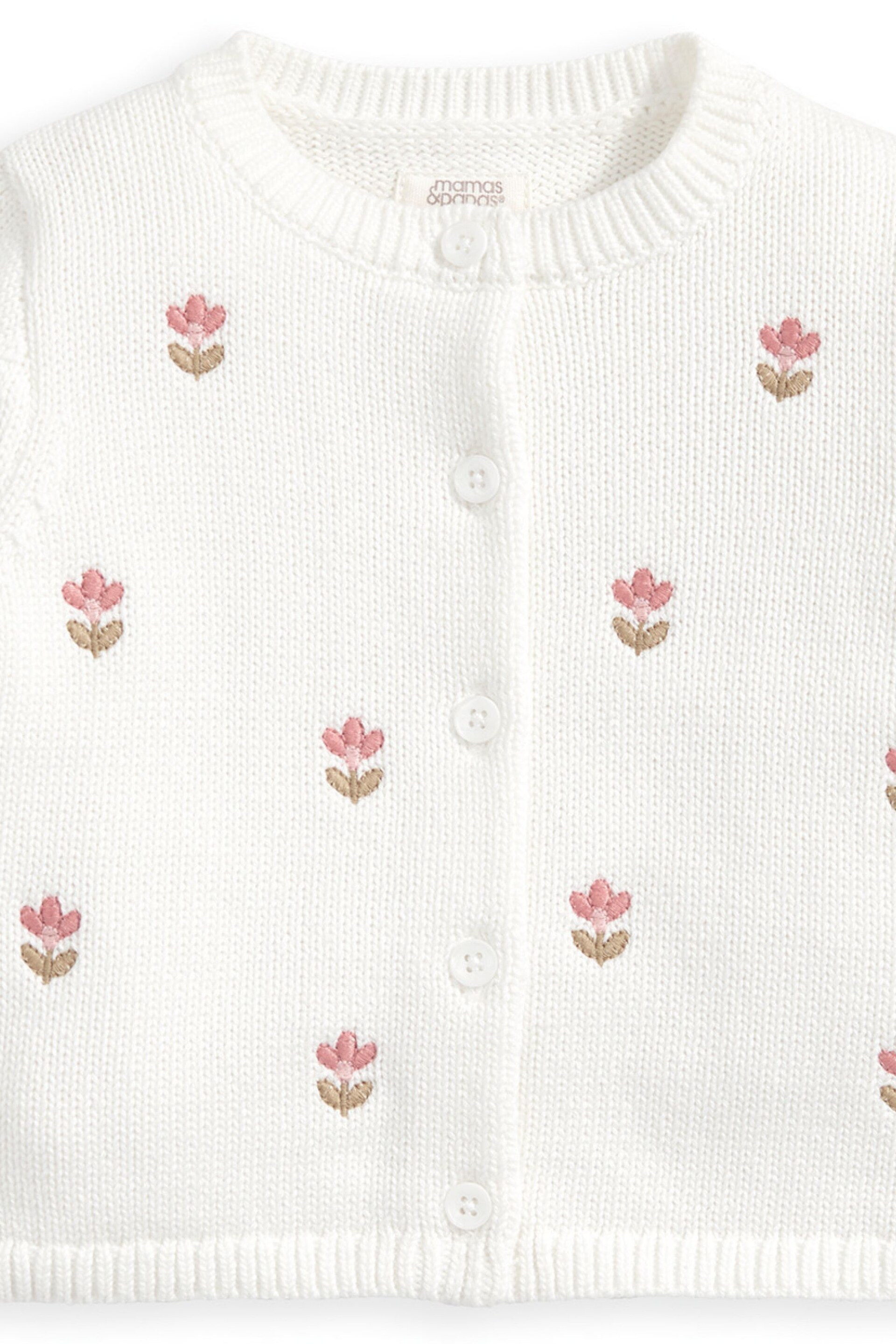 Mamas & Papas White Embroidered Knit Cardigan - Image 3 of 4