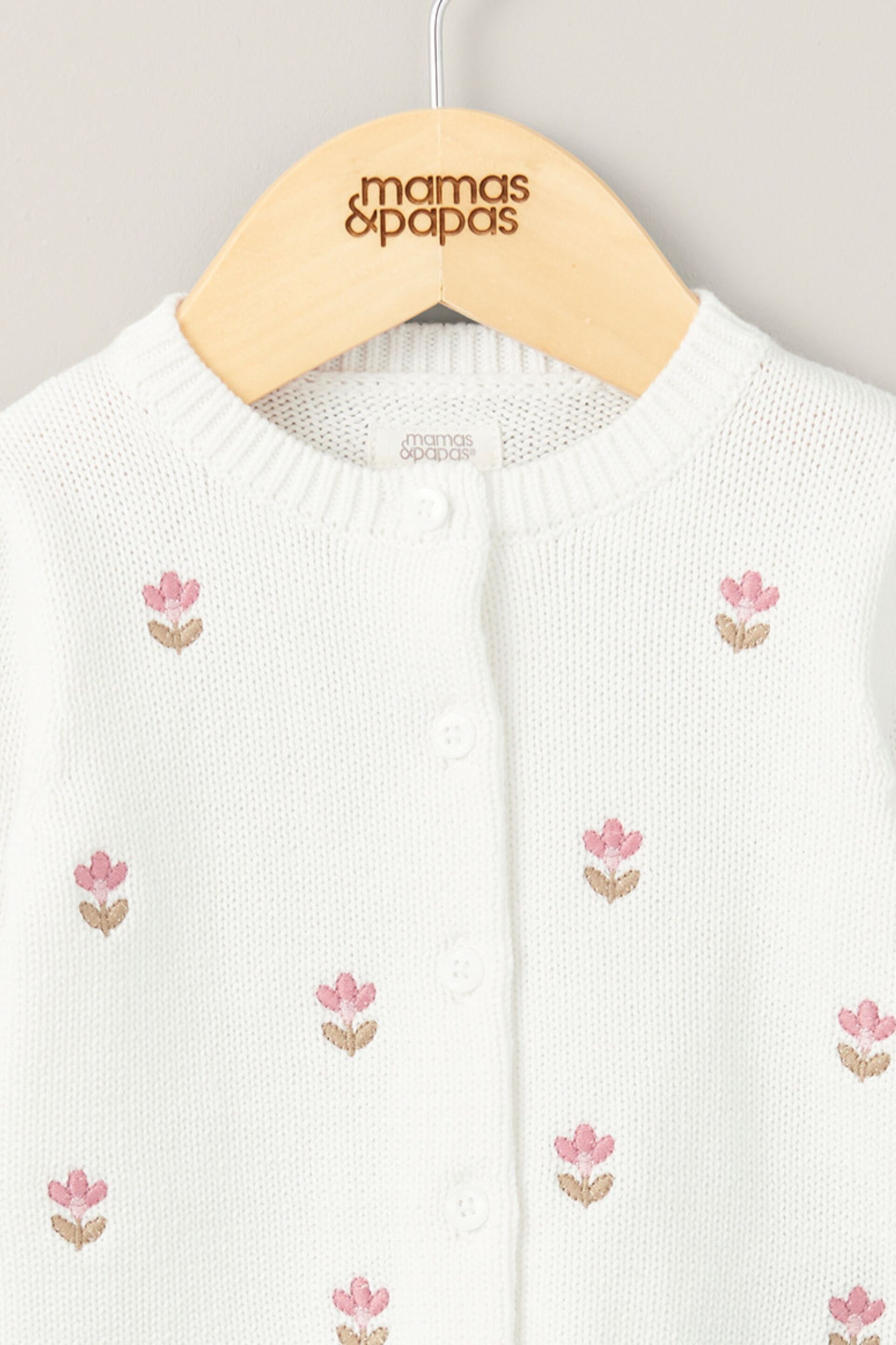 Mamas & Papas White Embroidered Knit Cardigan - Image 4 of 4